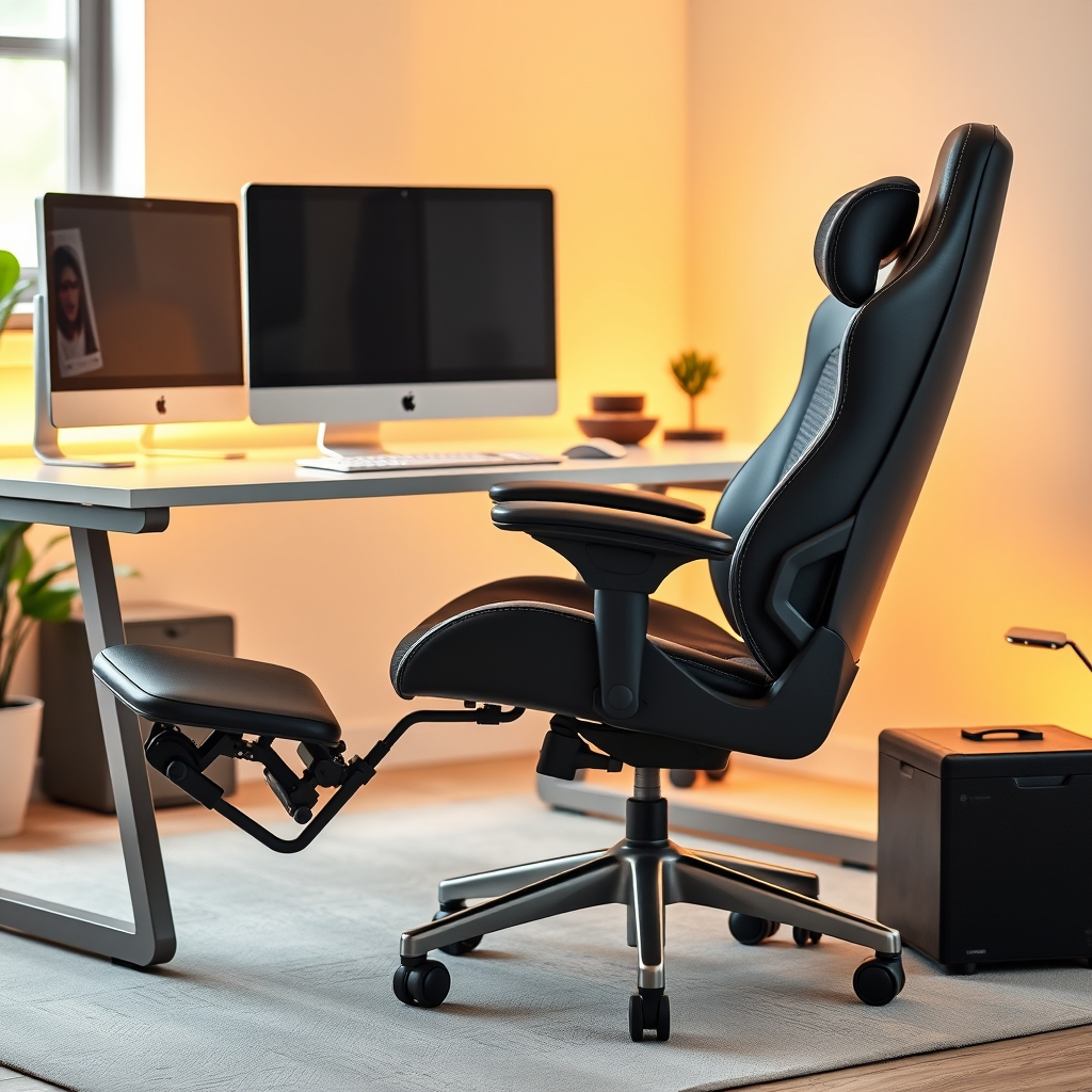 GTRACING heavy duty office chair review - ergonomic office chair with footrest at modern desk setup
